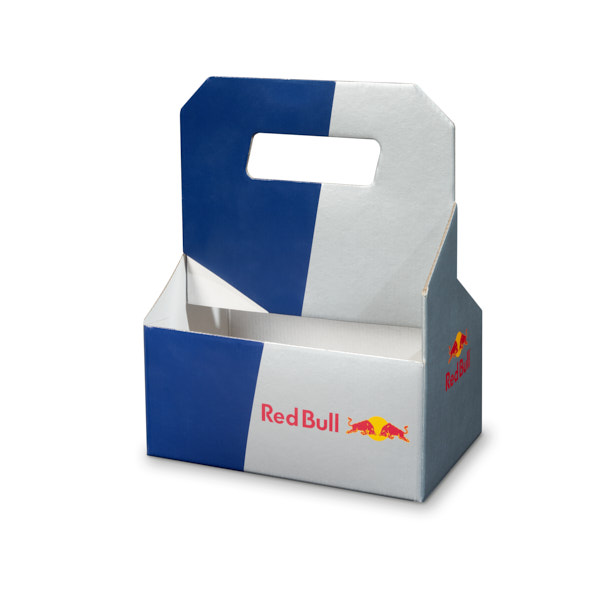 Картонная упаковка для банок с напитком.